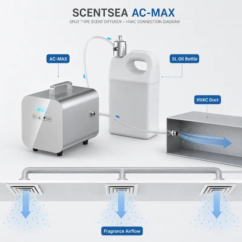 Dyfuzor olejków aromatycznych w centrum handlowym HVAC